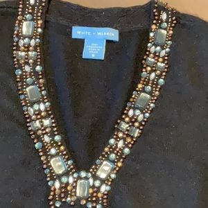 White + Warren black cashmere v neck sweater. Size small. EUC